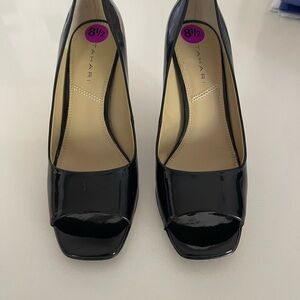 Tahari Glossy Black Peep-Toe Heels